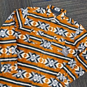 Eddie Bauer Mens MT LS Chutes Microfleece Shirt Toffee Southwest Pattern Size LT